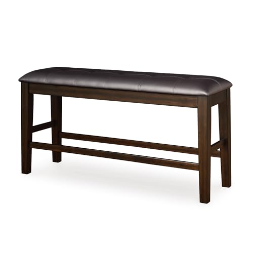 Signature Design by Ashley Upholstered Counter Height Dining Bench, 50" | Tufted faux leather seat, Sturdy solid wood frame in smoky oak finish, Fits 34-36" counter islands, Haddigan Series - color: Dark Brown, style: Counter Height Bench