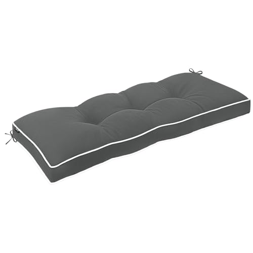 Favoyard Indoor/Outdoor Waterproof Bench Cushion, Dark Grey 48 x 16 inch | 3-Year Fade-Resistant Tufted Pad for Patio Garden Porch Swing Window Kitchen, Non-Slip Ties, High-Density Support, Piped Edge - color: Dark Grey, size: 48 x 16 In
