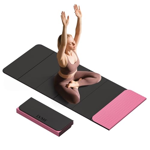 LVME Foldable Yoga Mat, 71"x24"x1/3" Thick, Non Slip Exercise Mat | SGS Certified POE, Fitness Travel Mat, Easy To Store, Foldable for Exercise, Yoga, Pilates, Home Workouts - color: Obsidian Black+Crimson