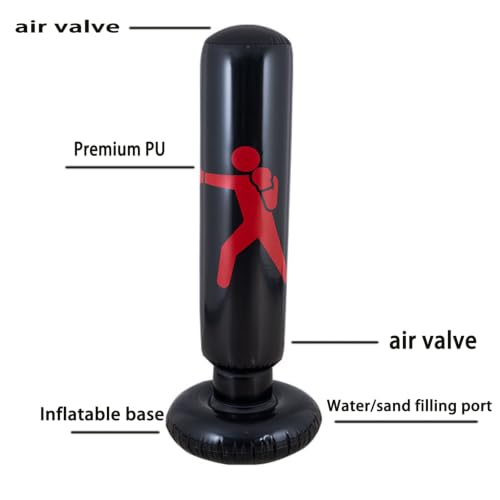 Inflatable Punching Bag, 63“ Boxing Bag with Pump Heavy Duty Stress Relief Ball Above Adults for Karate, Taekwondo, Active Play, Fitness Training No-Tip Base