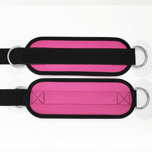 Fitness Ankle Straps for Cable Machines, 2 Pack Comfortable Adjustable Padded Ankle Wrist Cuffs, Kickback Glute Workouts for Men Women, D-Ring Leg Straps with Neoprene Padding - color: yy-Black-Rose