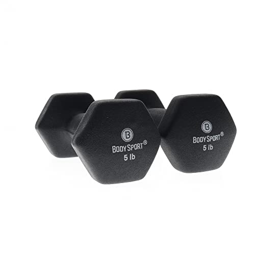 Body Sport Neoprene Dumbbell Pair - Strength Training Equipment for Exercises - Home Gym Accessories - Weight Training - style: 5 Pounds