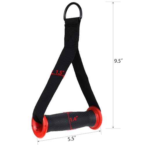 Resistance Band Handles, 2 Pack Heavy Duty Cable Machine Grips | Reinforced 2 in. webbing, D-rings, and textured grips for bands, cable machines, strength training - color: Red