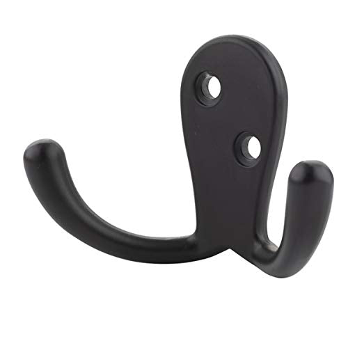 Amazon Basics Curved Zinc Robe Hook - Flat Black, 5-Pack | Curved - style: Small Double