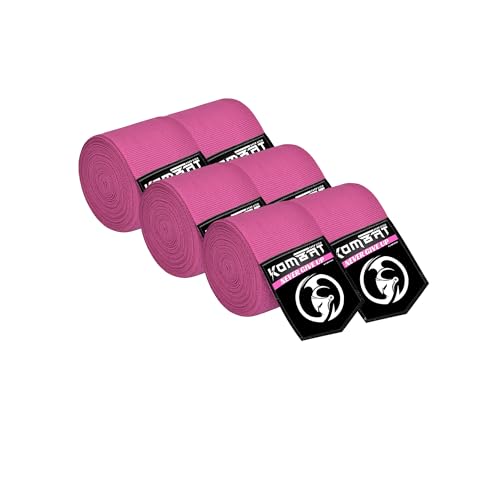 KOMBAT USA 180" Boxing Wraps for Men & Women – Hand Wraps for Boxing Gloves, Muay Thai Wraps, Vendas para Boxeo, Thumb Loop, MMA & Kickboxing Hand Wraps Boxing Training Gear - color: Pack of 3 Pink