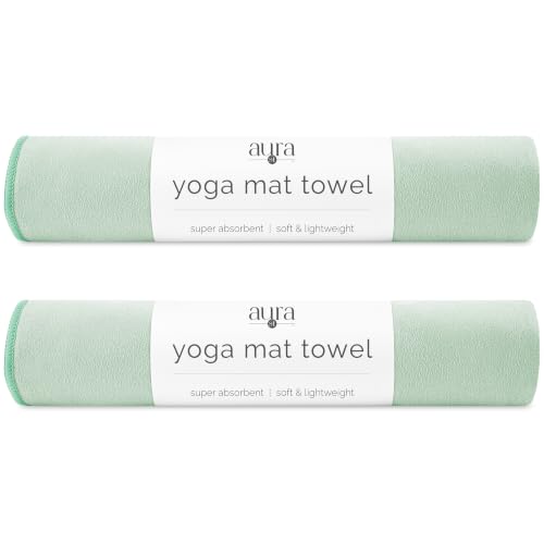 S&T INC. Aura Yoga Mat Towel, Quick Dry Towel, Soft and Absorbent for Gym, Pilates, and Hot Yoga Mat, 2 Pack, 26.5 inches x 72 inches, Microfiber, Sage Green - color: Sage Green (2 Pack)