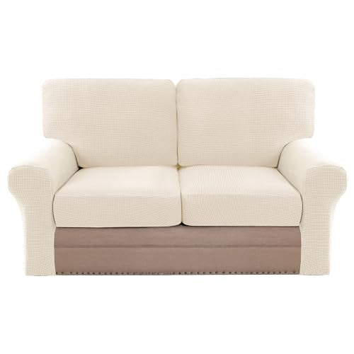 H.VERSAILTEX Multi-Pieces Sofa Covers Stretch Couch Covers Form Fitted Seats and Back Cushions Covers (2 Seat Covers Plus 2 Back Cusion Covers, Bonus 2 Armrest Covers), Cream - color: Cream, size: 2 SEAT COVERS + 2 BACK COVERS+ 2 ARMREST COVERS