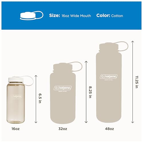 Nalgene 16 oz Wide Mouth Water Bottle | Slim Cup Holder Size, BPA-Free, Durable & Leak Proof, Lightweight Travel Bottle, Cotton - color: Cotton, size: 16 Ounces
