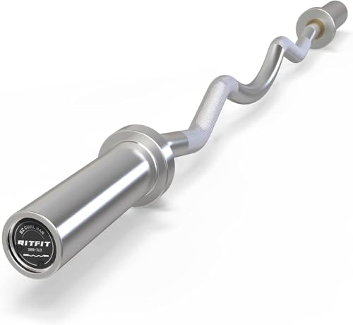 RitFit 2 Inch EZ Curl Bar with Weights, 350LBS Capacity Olympic Barbell for Bicep & Triceps, Home Gym Strength Training - style: Silver