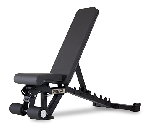 REP FID Foldable Weight Bench, Incline Decline Chair for Home Gym, Compact Portable Stationary Equipment, Heavy Duty Strength Training Platform, Adjustable Situp Dumbbell Workout Support, AB-3000 - color: Metallic Black