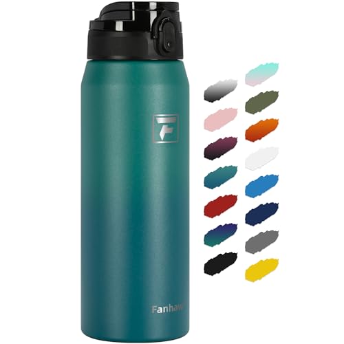 Fanhaw 24 oz Insulated Stainless Steel Water Bottle with Anti-Dust Chug Lid, Leakproof Vacuum Metal Everyday Use Bottle for Kids, Teens & Adults, Back to School Essentials (Green Blue) - color: Green Blue, style: 24 Ounces