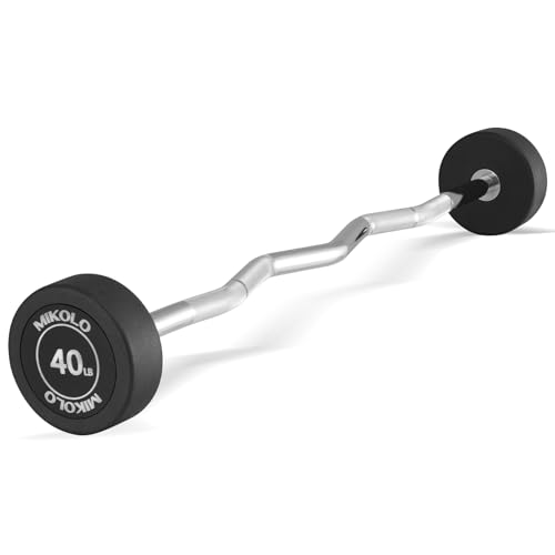 Mikolo Fixed Barbell, Pre-Loaded Weight EZ Curl Bar, PVC Barbell Weight Set for Strength Training and Weightlifting