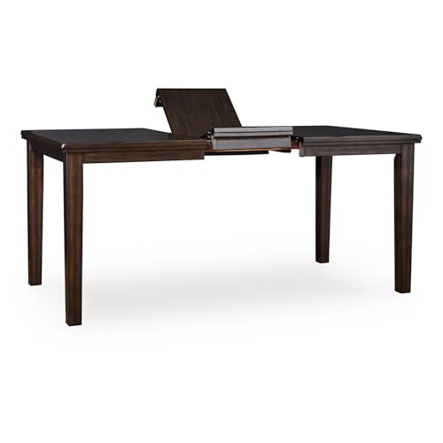 Signature Design by Ashley Wood Counter Height Extendable Dining Table | Durable hardwood & oak veneers, Space-saving 18-inch self-storing butterfly leaf, Seats up to 8 guests, Haddigan Series - color: Dark Brown, style: Counter Height Table