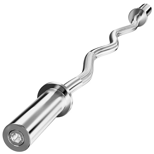 Olympic EZ Curl Barbell Bar, 47" Curl Bar for Weight Lifting,Chrome Curling Bar for 2 Inch Weight Plates，Biceps, triceps, Back/Leg Muscle Group Exercise,Training Bar for Home Gym - color: Silver