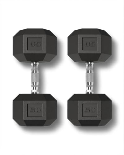 Hex Dumbbells Set of 2 Rubber Encased Cast Iron Weights Textured Carbon | Steel, Durable, Home, Versatile
