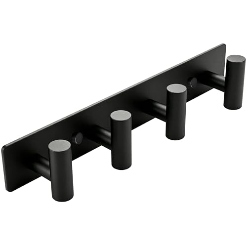 Matte Black Coat Rack Wall Mount - 4 Hooks, Heavy Duty Stainless Steel Wall Hooks for Towels, Coats, Robes, Bags, Hats, Keys, Wall Coat Hanger for Bathroom, Entryway, Kitchen, Hotel, Bedroom, Office - color: Matte Black, size: “T“ Shape 4 Hooks 1 Pack