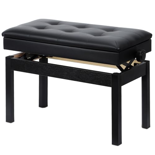 Adjustable Double/Duet Piano Bench,Solid Wood Piano Chair,Waterproof Piano Seat with Storage for Music Books & Leather Cushion,Heavy Duty Piano Stool for Keyboard Piano