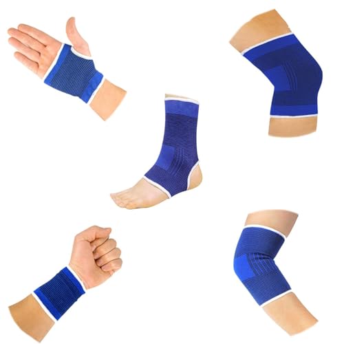 10-Piece Compression Support Brace Set for Knee, Elbow, Wrist Palm & Ankle | Joint Muscle Pain Sleeves For Gym Workout Recovery, 5 Pairs Of Athletic Braces For Sports Injury, Arthritis, Men & Women.