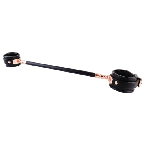 Spreader Bar Wooden Black PU Bar Home Gym with 2pcs Furry Black Adjustable Straps,Sports Aid Training Fitness Gear Pilates Aid Kit,Indoor Yoga Set - style: Integration Black-Gold+Black Furry Kit
