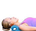 Rehabilitation Advantage Neck Shoulder Relaxer Cervical Spine Stretcher | Ergonomic Alignment Pillow Supports Posture, Muscle Tension Relief, And Relaxation With Compact Blue Design