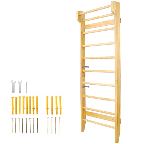 LifeSky Wall Mounted Stall Bars: Professional Home Gym Ladder for Stretching & Strength Training - Multi-Use Wooden Swedish Ladder for Adults & Physical Therapy - Wall Mounted Pull Up Bar for Function