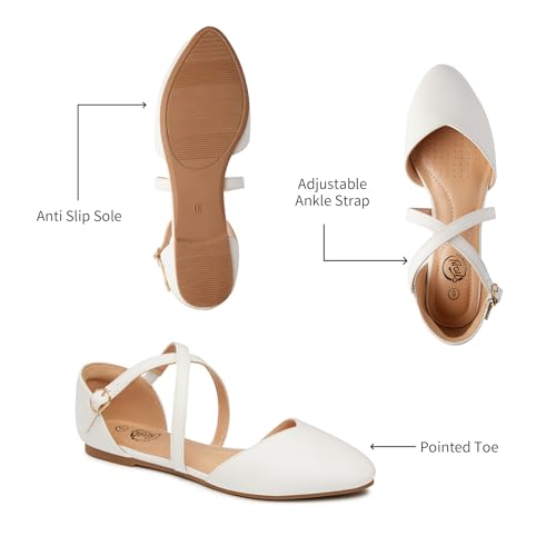Trary Women's Flats, Black Flats for Women, Wide Width Dress Shoes for Women, Womens Flats, Pointed Toe Flats Ballet Flats for Women, Flats Shoes Women Dressy, Ankle Strap Flats,Closed Toe Flats,Flats - color: White, size: 8.5