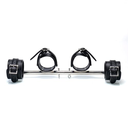 Heavy Duty Stainless Steel Expandable Spreader Bar with 4pcs PU Black--Pink Skull Pattern Detachable Adjustable Straps,Workout Bar for Home Indoor Gym Training Kit - style: Integration-SBlack
