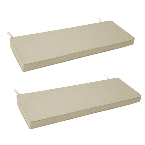 Outdoor Bench Cushion, Water-Resistant & Fade-Resistant, Porch Swing Cushions with Ties, Patio Furniture Seat Pads for Garden Settee, Removable Cover Non-Slip Bottom, 48 x 16 Inch, Set of 2, Beige - color: Beige, size: 48" x 16" 2 Pack