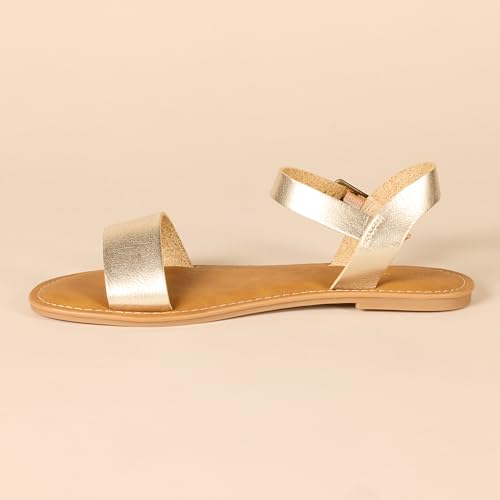 Amazon Essentials Women's Two Strap Buckle Sandal with Adjustable Ankle Strap - color: Gold, size: 7