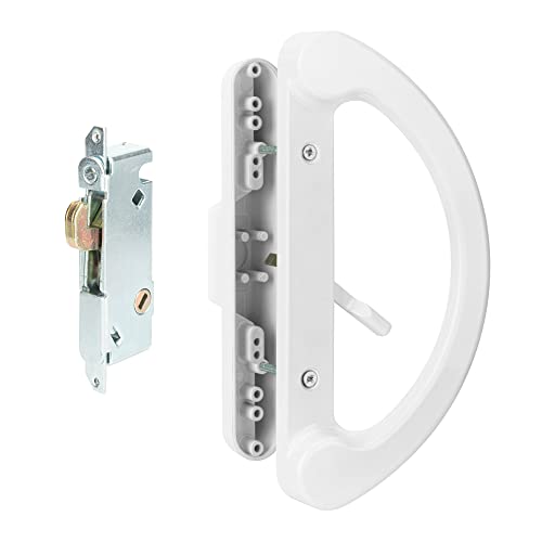 Sliding Patio Door Handle Pull Set with Mortise Lock, Full Replacement White Diecast Non-Keyed Gate Handle Set for Sliding Glass Door, Fits 3-15/16” Hole Spacing - color: White, size: Handle Set+Mortise Lock