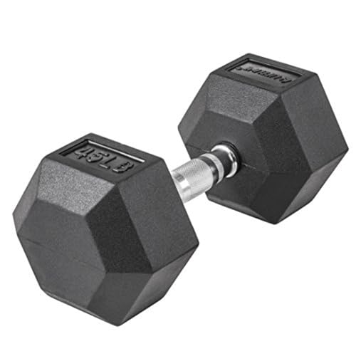 Lifeline Fitness Hex Dumbbells, Rubber Wrapped Hex Dumbbells, Premium Quality, Ergonomic Knurled Handle, Dumb Bells for Exercise, Home Gym Exercise Weights - style: 45 lb