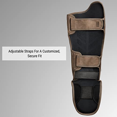 Hayabusa T3 LX Leather Striking Shinguards | Slip-On Design, Padded Knuckle Protection, Hook and Loop Closure, Muay Thai Kickboxing, Men and Women, Sparring - color: Brown, size: Medium