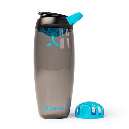 Promixx Pursuit Protein Shaker Bottle – 32oz Silent Snap-Fit Mixer for Lump-Free Shakes – Leak-Proof BPA-Free Ecozen Gym Shaker with Measurement Marks for Fitness and Travel – Black - color: Black, style: 32oz