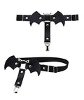 Adjustable Elastice 2 Rows Leather Leg Harness Garter Belt Punk Gothic Thigh Ring Garter - color: Black Bat Shape With Clip