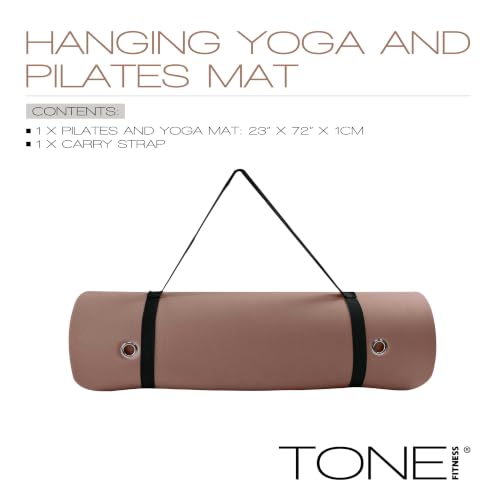 TONE Fitness Hanging Yoga Mat, Pilates Mat, Exercise Mat for Home Workouts with Carry Strap | V Pattern | Multiple Colors - color: Mocha