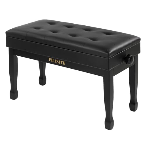 Adjustable Height Piano Bench with Storage, Solid Wood Duet Keyboard Stool, Waterproof Padded Seat Cushion, Multi-Use Bench for Piano, Vanity, Living Room, Bedroom XJ750-4(Black) - color: Black