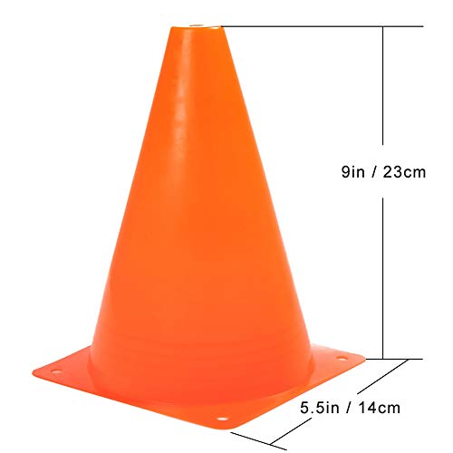 9 Inch Plastic Training Traffic Cones, Sport Cones, Agility Field Marker Cones for Soccer Basketball Football Drills Training, Outdoor Activity or Events - (Set of 10, 12, 15 or 24, 4 Colors) - color: 12 Pack Orange