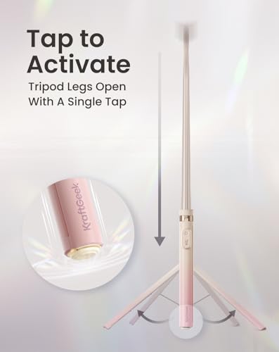 KraftGeek Magnetic Phone Tripod for iPhone, JustTap Tripod for MagSafe | 66" Selfie Stick Tripod, Auto-Open, N52 Magnetic Mount, Portable Phone Tripod Stand for Travel, Video Recording & Vlogging - color: Ombré Peach