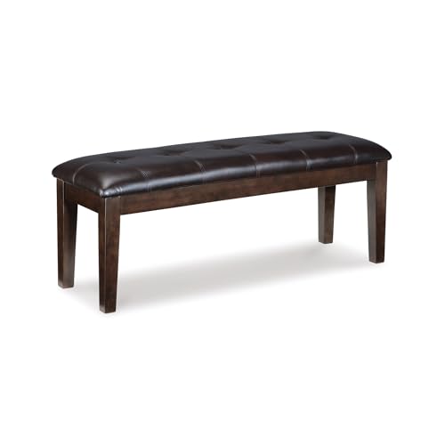 Signature Design by Ashley Haddigan Traditional Upholstered Dining Room Bench, Dark Brown | Classic button tufted seat, Wood and engineered wood frame, 18.75 in seat height, 2-person capacity, Dark brown finish - color: Dark Brown, style: Bench