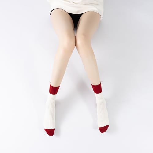 Verdancy Yoga Pilates Socks with Grips for Women Striped Cushioned Non Slip Crew Socks for Barre Ballet Dance - color: Red/White