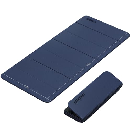 Foldable TPE Yoga Mat Thick 10mm,75" x40"Extra Large Exercise Mats | Stretch Mat Non-slip Fitness Folding Mat Easy to Carry,Wide Gym Mats for Women Men Suitable for Home Workout Travel Pilates - color: Dark Blue