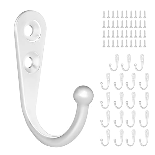 20 Pcs Key Hooks Coat Hooks for Hanging, Key Holder, Wall Mount Hook with Stainless Steel Screws, Command Hooks Utility Hangers for Key, Hat, Cup, Coat, Picture (White) - color: White