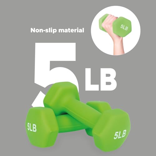 FUXION Neoprene Dumbbell Hand Weights, Sets of 2 Hexagon Non-Slip Weights for Home Gym Yoga Pilates Workout - size: 5lb Pair