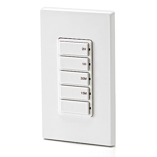 Leviton Countdown Timer Switch for household lights and exhaust fans, 15-30 min, 1-2 hour, No Neutral Wire Required, Single Pole, 15A, 1/2HP/9.8A Fan/Motor, DT102-1LW, White - style: 1-2 hour, No Neutral Required