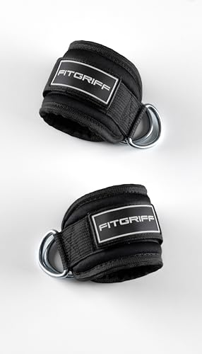 Fitgriff® Ankle Straps V3 for Cable Machine (2 Pieces) - Gym Workout Equipment - Leg Pulley Attachment, Kickback Straps - color: Black/White