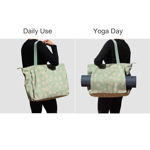 ESVAN Yoga Mat Bag Yoga Tote Carrier Shoulder Bag Carryall Tote for Office,Yoga,Pilates,Travel,Beach and Gym - color: Corduroy Matcha Daisy