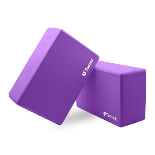 Tumaz Non-Slip Yoga Blocks，High-Density EVA Foam 2 Pack for Yoga & Pilates | High-Density Support | Lightweight | EVA Foam | Non-Slip Stability | Free Yoga E-Book - color: purple-2ps