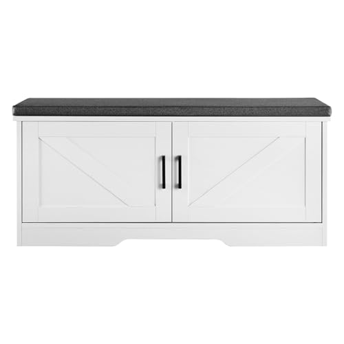 VEVOR Shoe Storage Bench with Padded Cushion & 2 Barn Doors, Entryway Bench 39.4 x 14.0 x 18.1 Inches, for Entryway, Hallway, Living Room, Bedroom - size: 2 Barn Doors