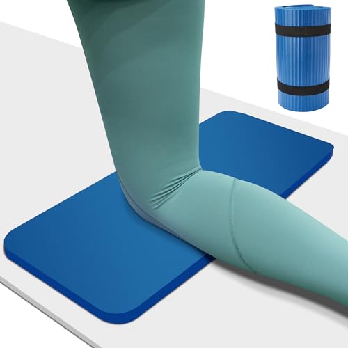 Yoga Knee Pad Cushion, 24 x 9.8 x 0.8 in Thick Mini Yoga Mat, Odor-Free NBR Workout Mat with Storage Strap, Small Exercise Mat for Yoga, Pilates, Kneeling, Planks & Home Gym - color: Blue
