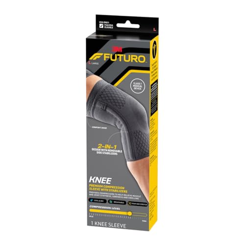 FUTURO Premium Compression Knee Sleeve with Stabilizers, Removable Stabilizers, Advanced Customizable Compression Sleeve, for Mild Arthritis, Swelling, Soreness, Sprains, and Strains, Large - size: Large